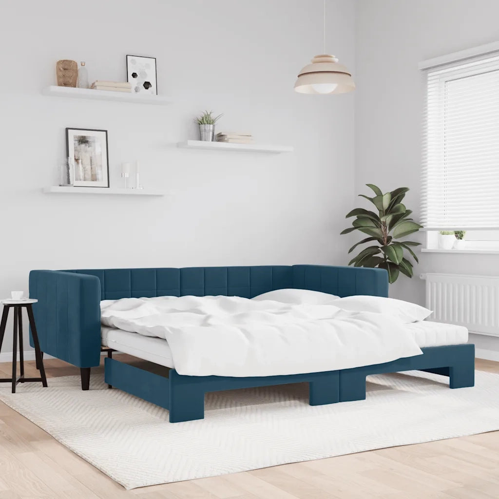 Divano Letto Estraibile con Materassi Blu 100x200 cm Velluto 3196721