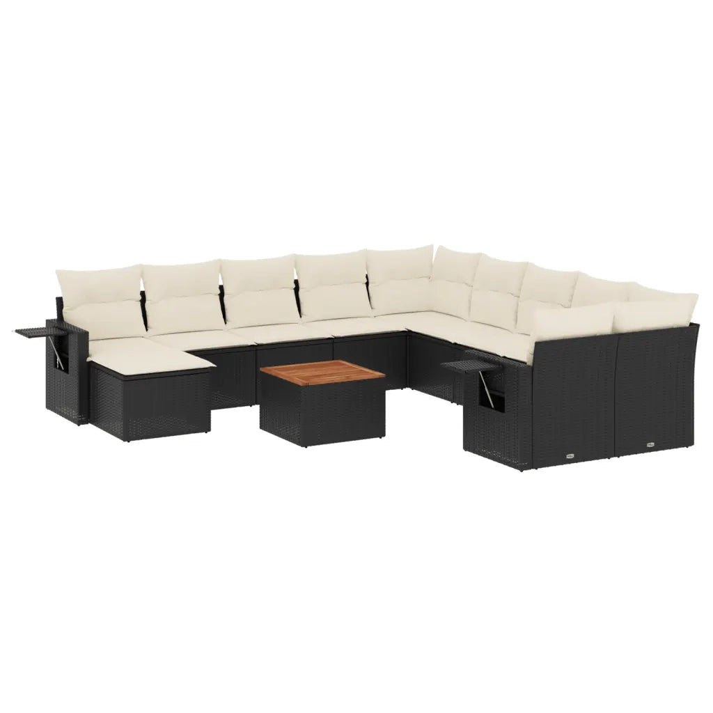 Set Divani da Giardino 12 pz con Cuscini Nero in Polyrattan 3257190