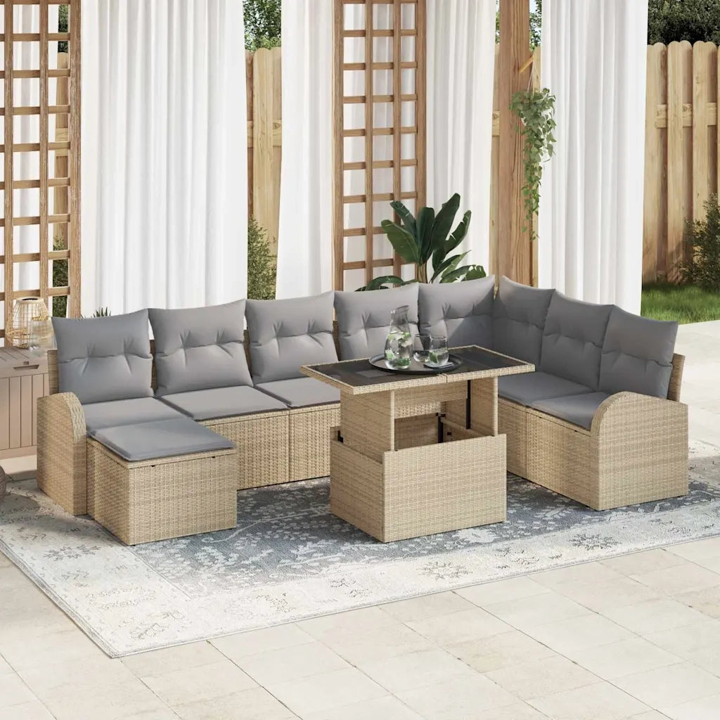 Set Divano da Giardino con cuscino 9 pcs beige e grigio chiaro 3348696