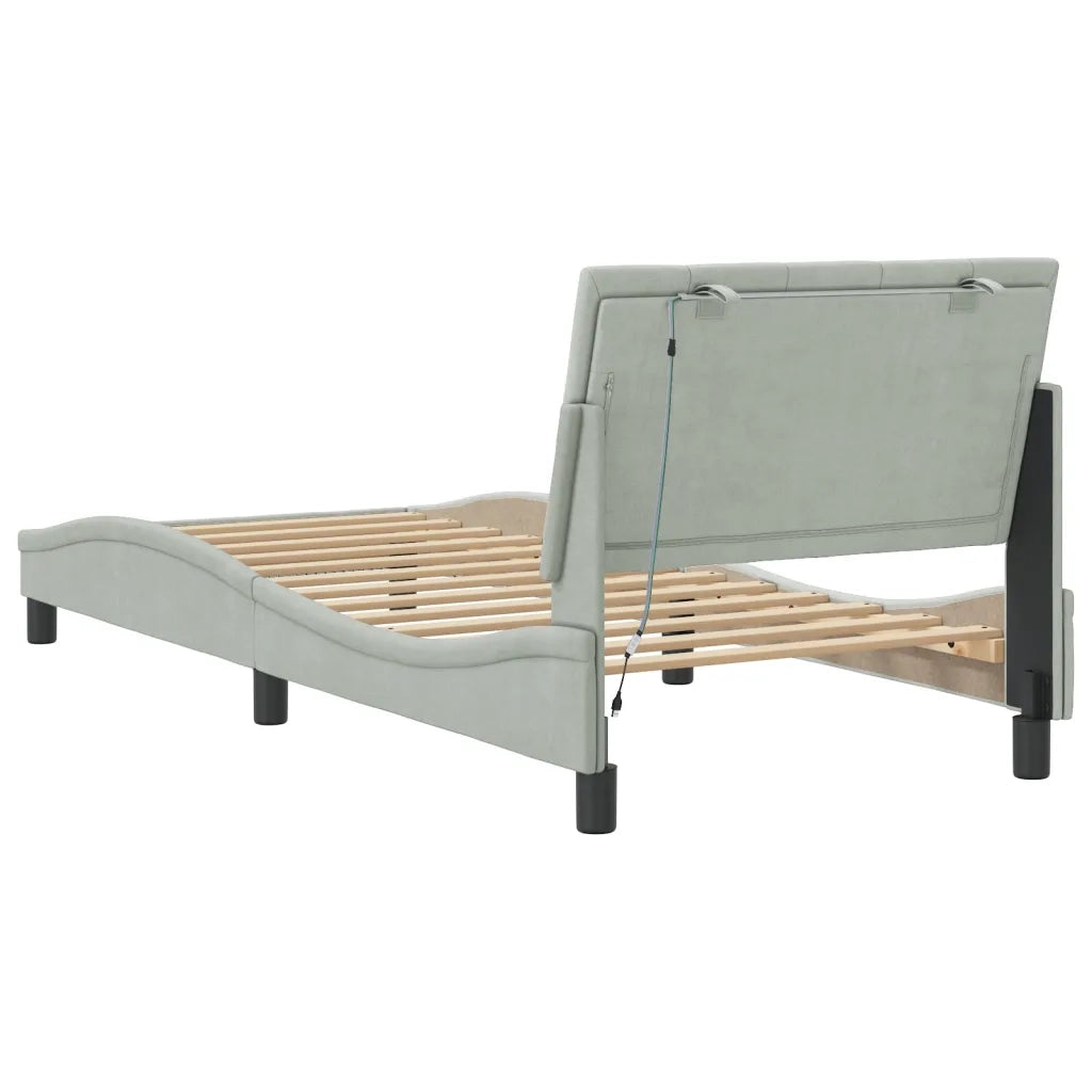 Letto singolo | Letto per adulti | Giroletto con LED senza Materasso Hanko Grigio Chiaro 90x190 cm in Velluto
