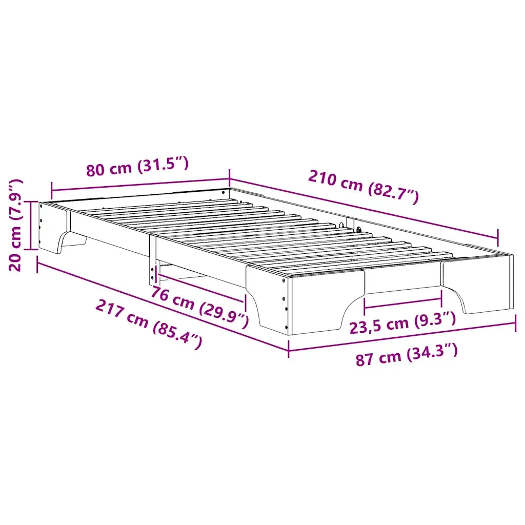 Letto singolo | Letto per adulti | Struttura del letto Marrone 80 x 210 cm Pino massello