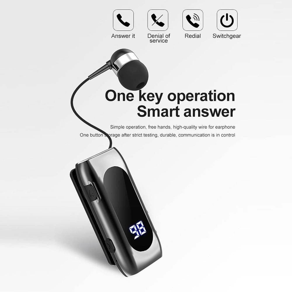 Trade Shop - Auricolare In-ear Wireless Bt5.2 Retrattile Vivavoce Clip Stereo Con Microfono K55 -