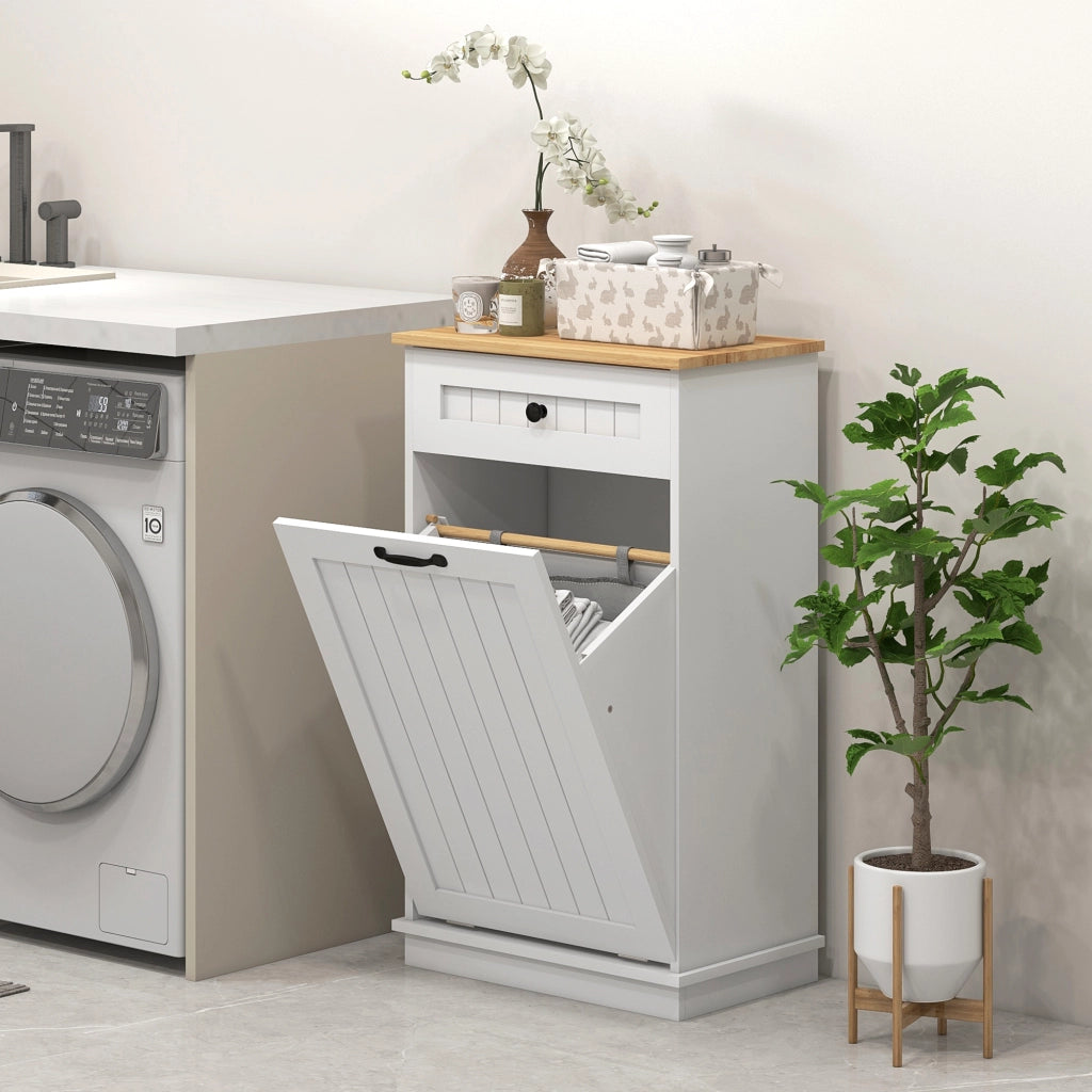 Mobiletto Bagno con Cesto e Cassetto ¨C Zephmum ¨C Bianco Legno