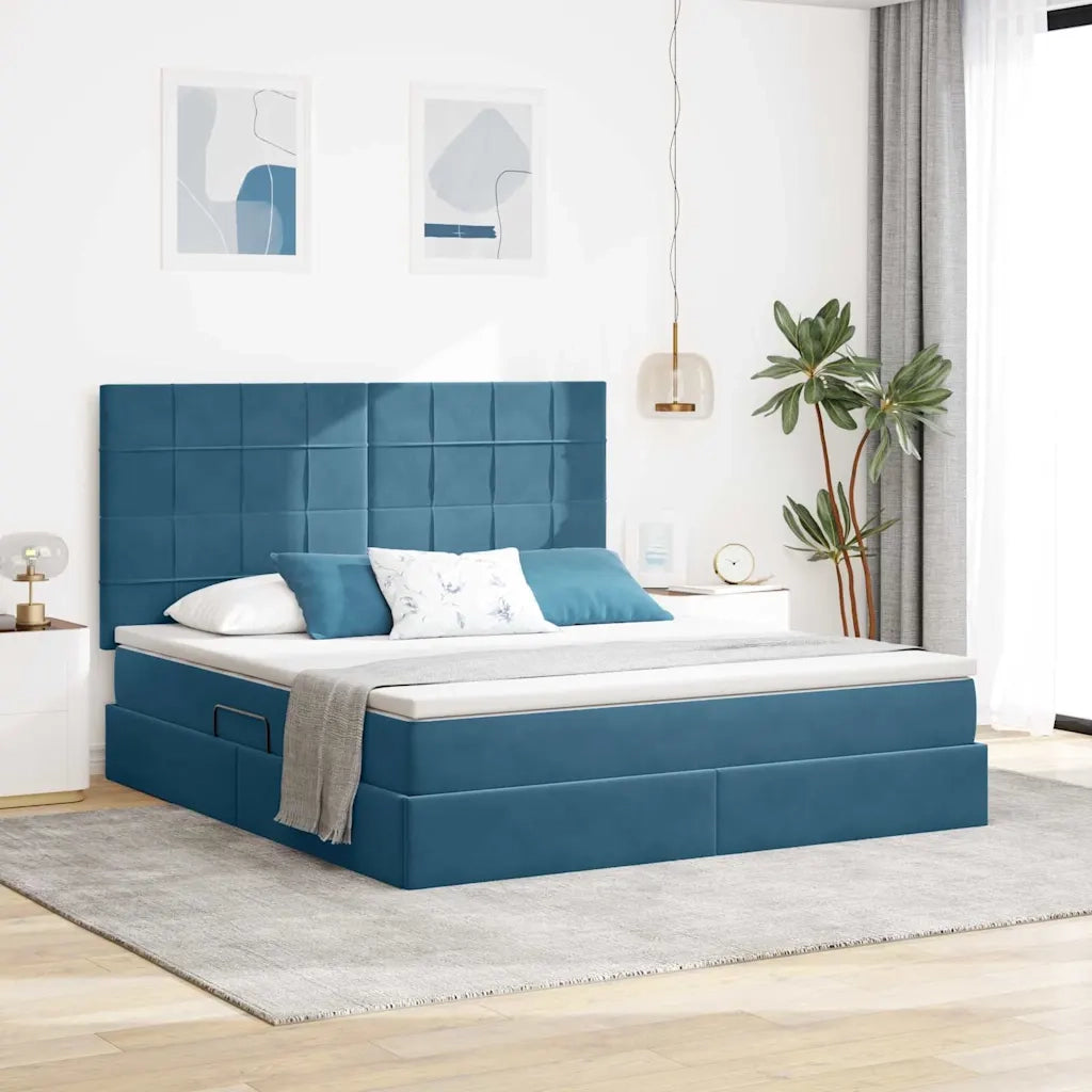 Letto con contenitore e LED Blu Scuro 180 x 200 cm Velluto