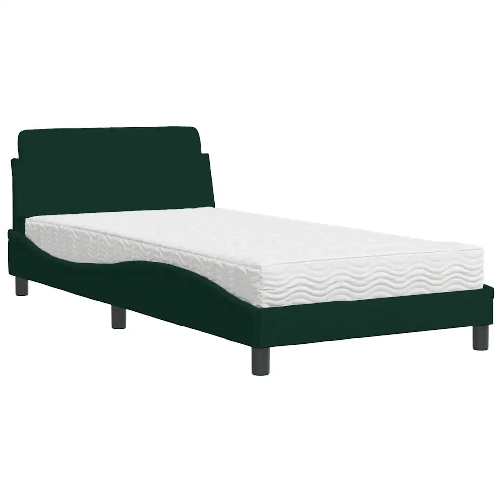 Letto con Materasso Dover Verde Scuro 100x200 cm in Velluto
