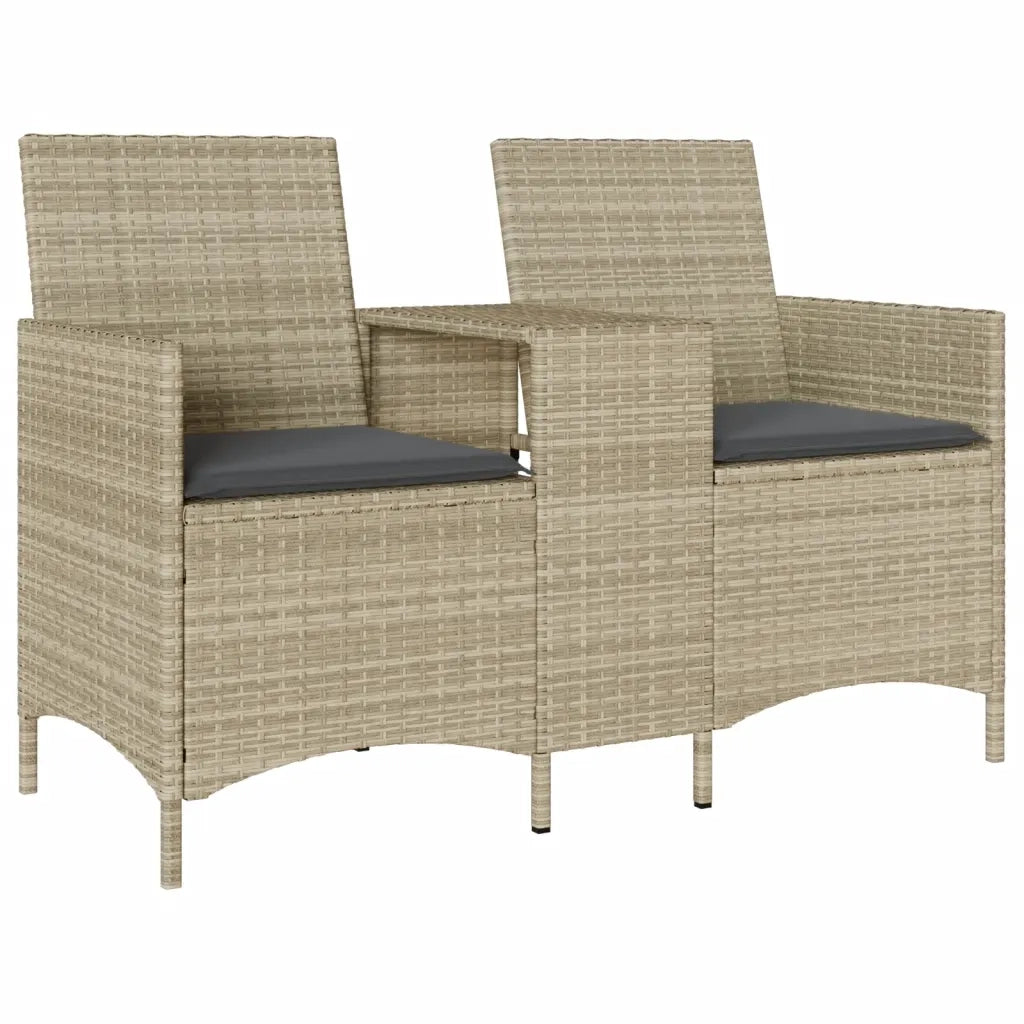 Divano 2 Posti con Tavolo e Cuscini-Sofa 2 Posti Grigio Chiaro Polyrattan