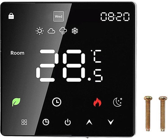 Termostato intelligente - Termostato per abitazione - Termostato programmabile per riscaldamento a pavimento con touchscreen - Per caldaie e impianti di riscaldamento idrotermici - Nero