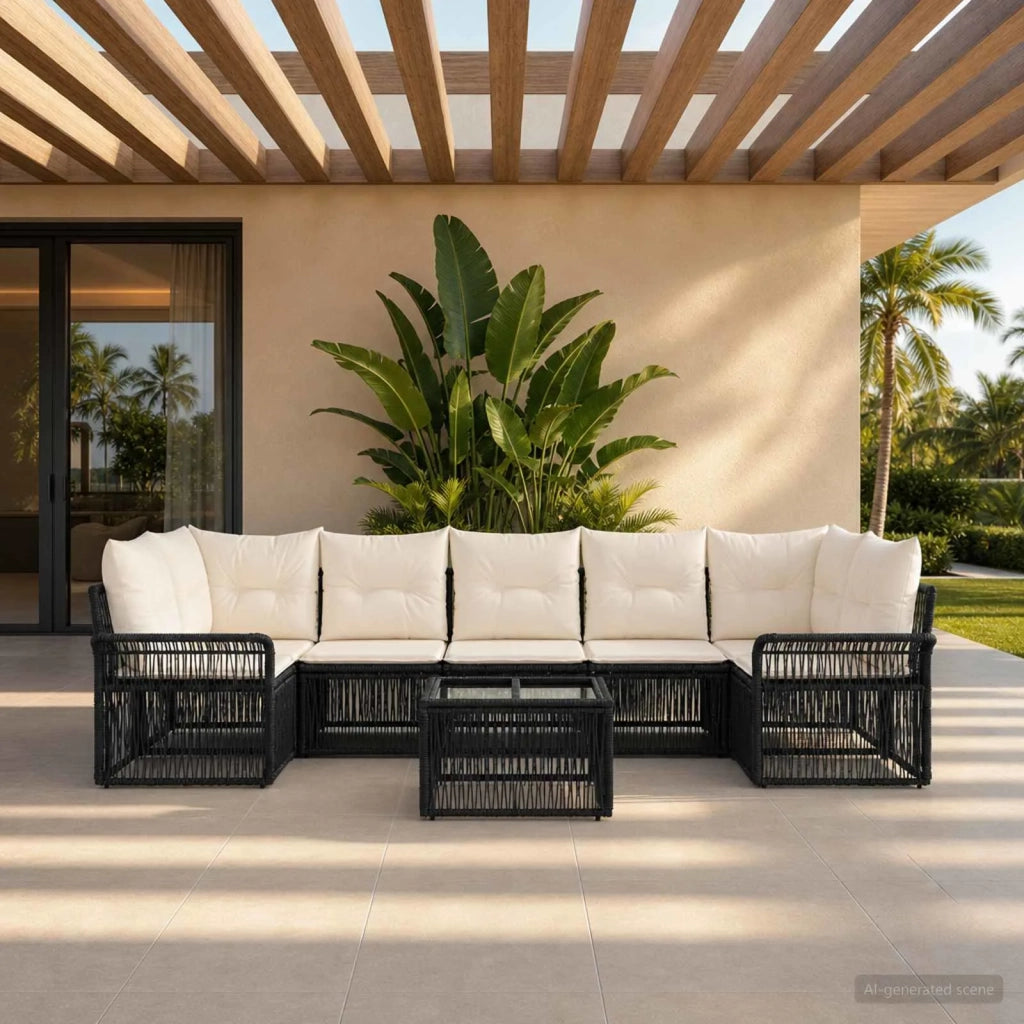 Set Divano da Giardino 8 pz Nero polyrattan 3434770