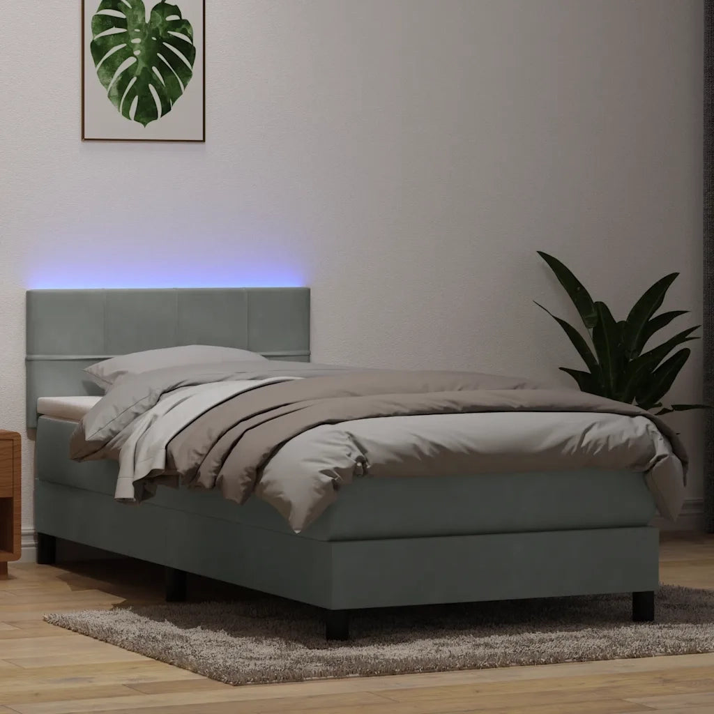Letto a Molle con Materasso e LED Grigio Chiaro 80x210 cm Velluto 3316857