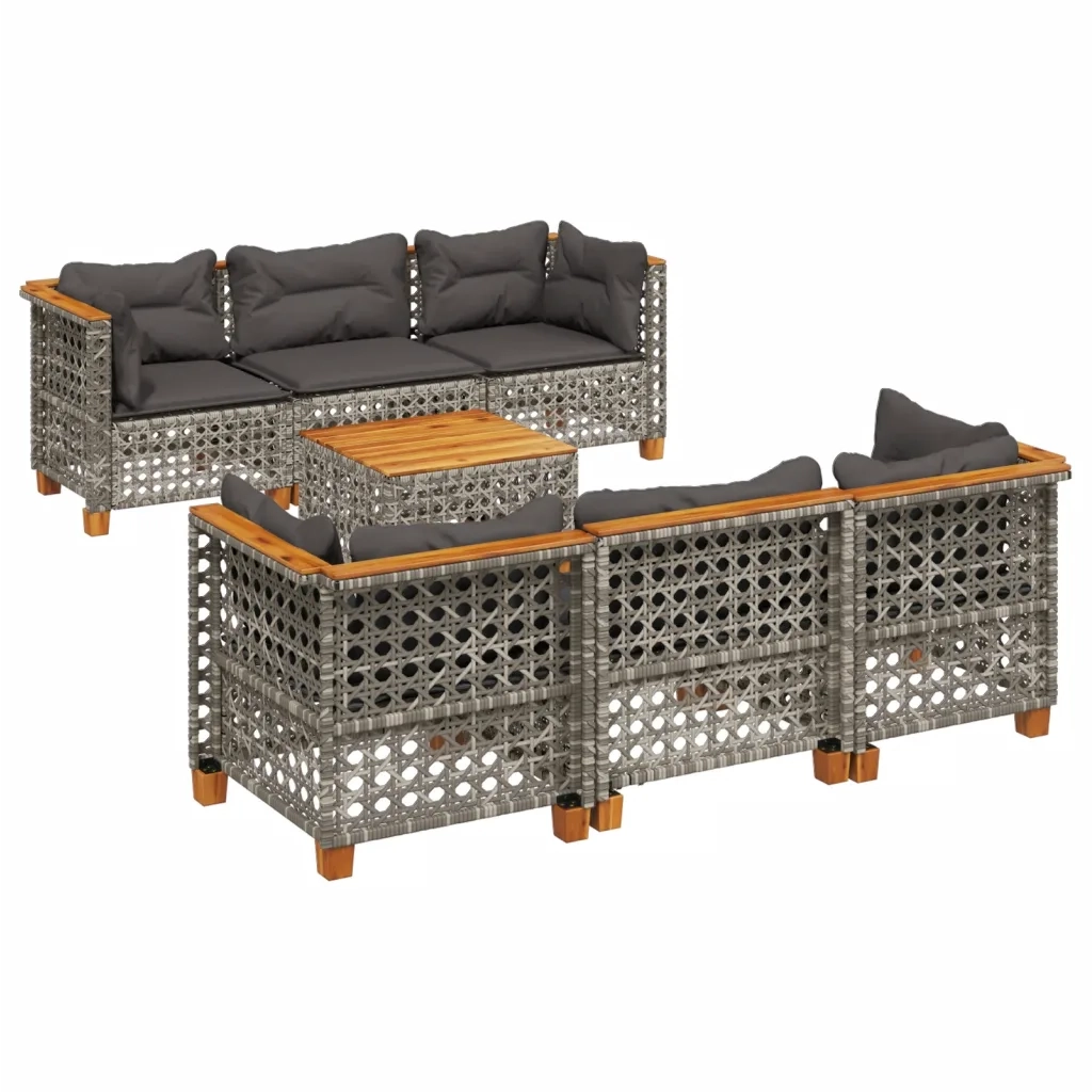 Set Divani da Giardino 7 pz con Cuscini Grigio in Polyrattan