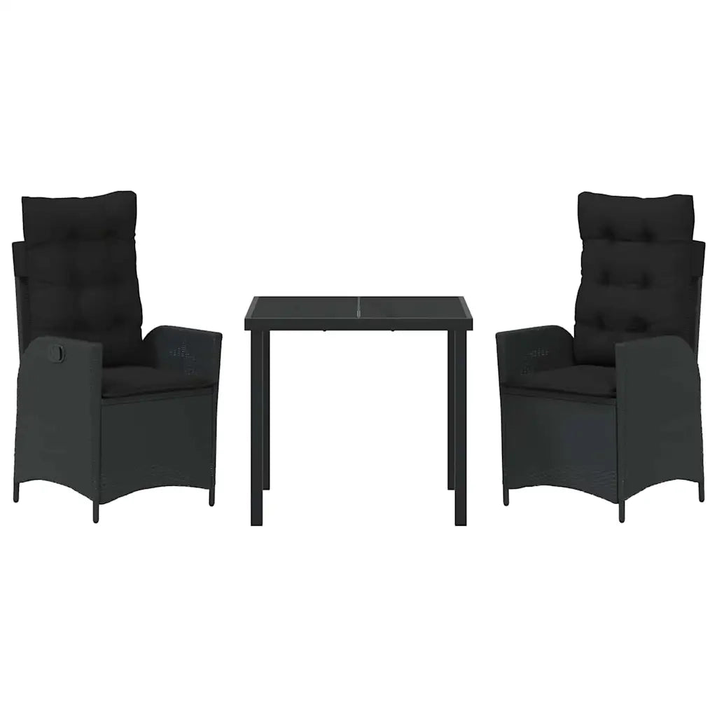 Set da Pranzo per Giardino con cuscino 3 pcs Nero polyrattan 3380484