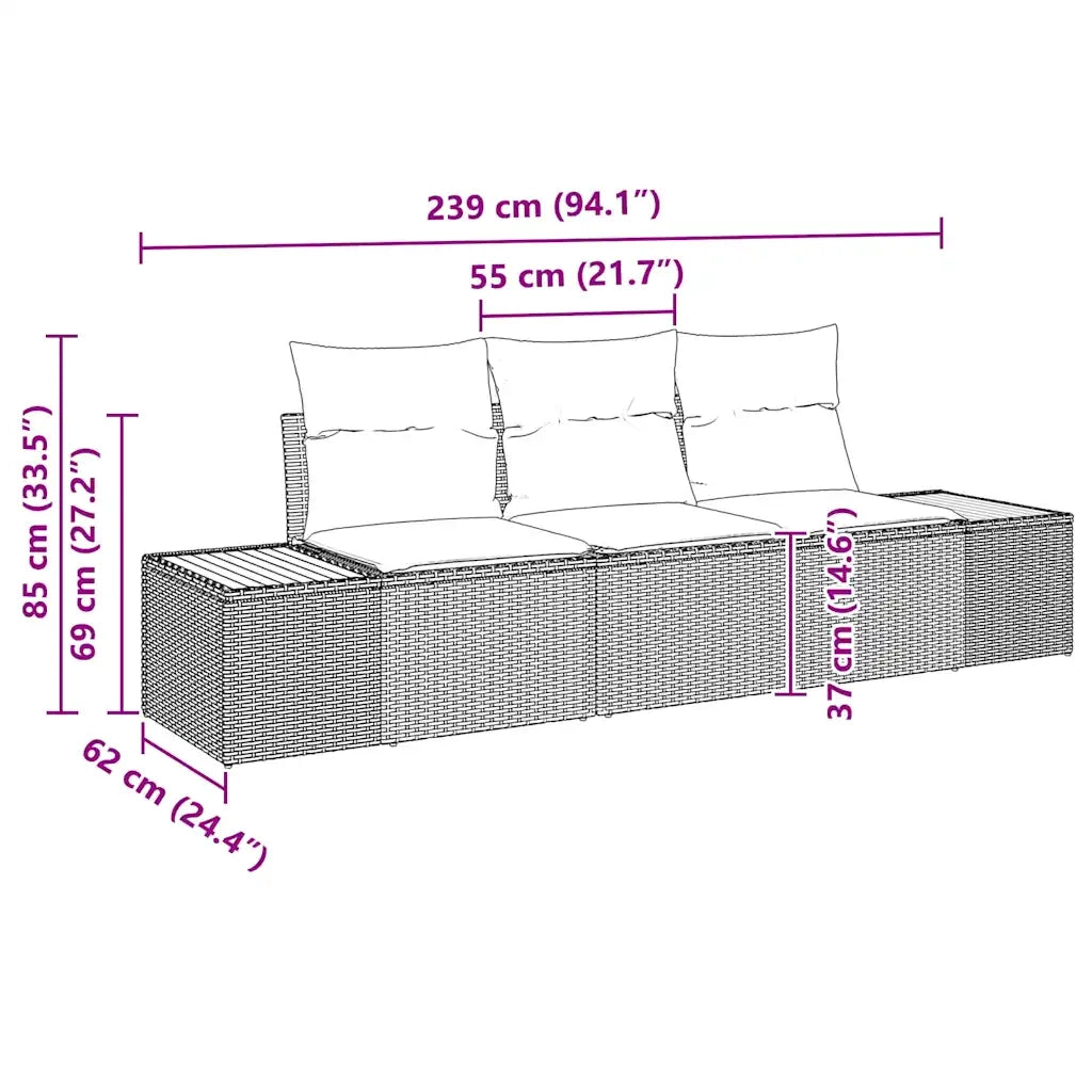 Set Divano da Giardino con cuscino 3 pcs Grigio polyrattan 3348015