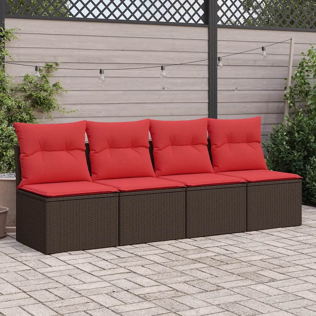 Set Divano Giardino 4 pz | Set Salotto da Giardino con Cuscini Marrone Polyrattan Acacia