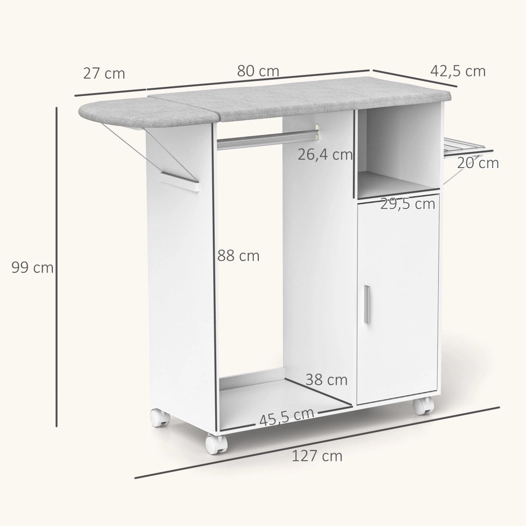 Mobile da stiro con ruote e appendiabiti ¨C Minimal ¨C 127x42,5x99 cm bianco