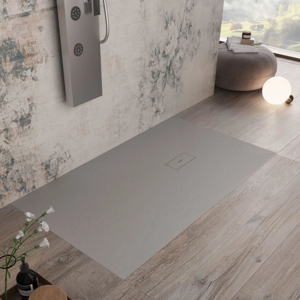 Piatto doccia in marmoresina grigio chiaro effetto pietra cemento maka, misura 80x120