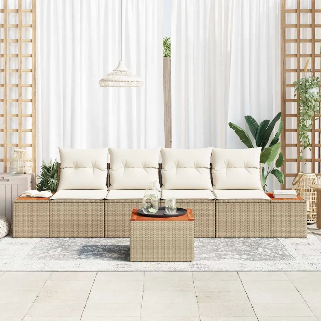Set Divano da Giardino con cuscino 5 pcs Beige Poly Rattan 3356691