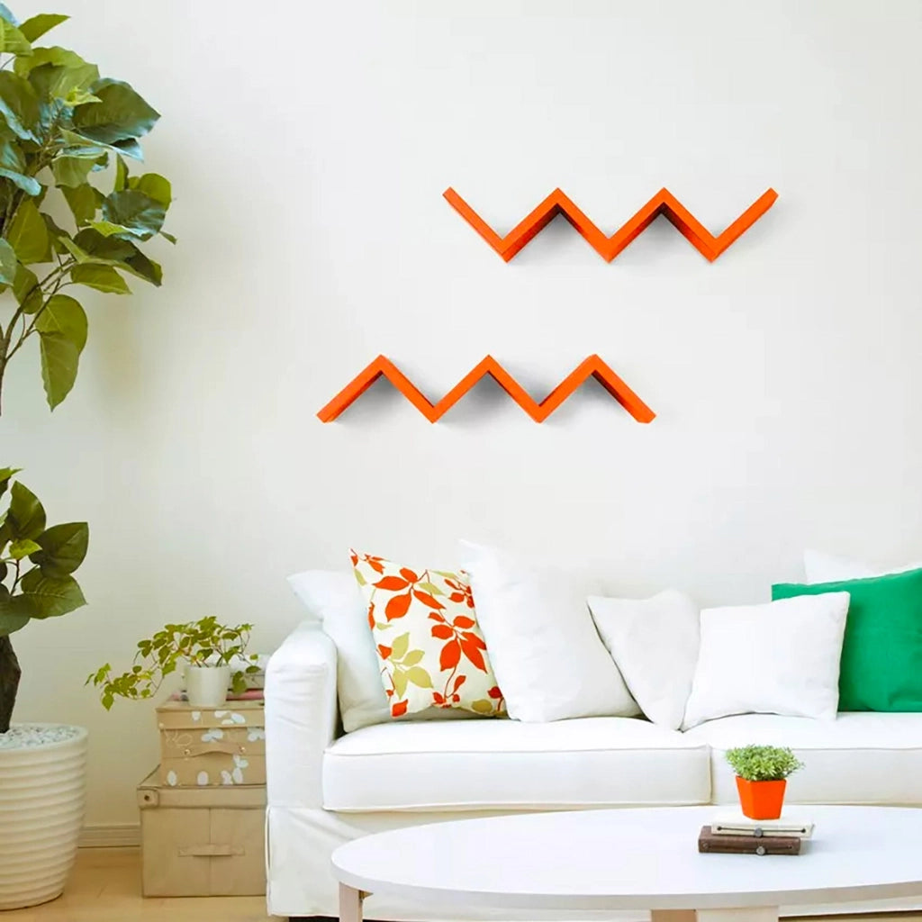 Mensola da Parete Libreria Zigzag 56x15,5 cm in Fibra di Legno Saetta Rovere Imperiale