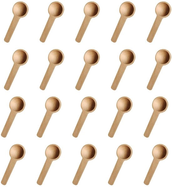 Set di Lepelli in Legno da 20 - Lepelli in Legno Mini - Lepelli da Tavola/Sale/Roer - Utensili da Cucina Sostenibili - Dimensioni 6,8 x 2,5 cm - Adatto a un Utilizzo Lungo il Tempo