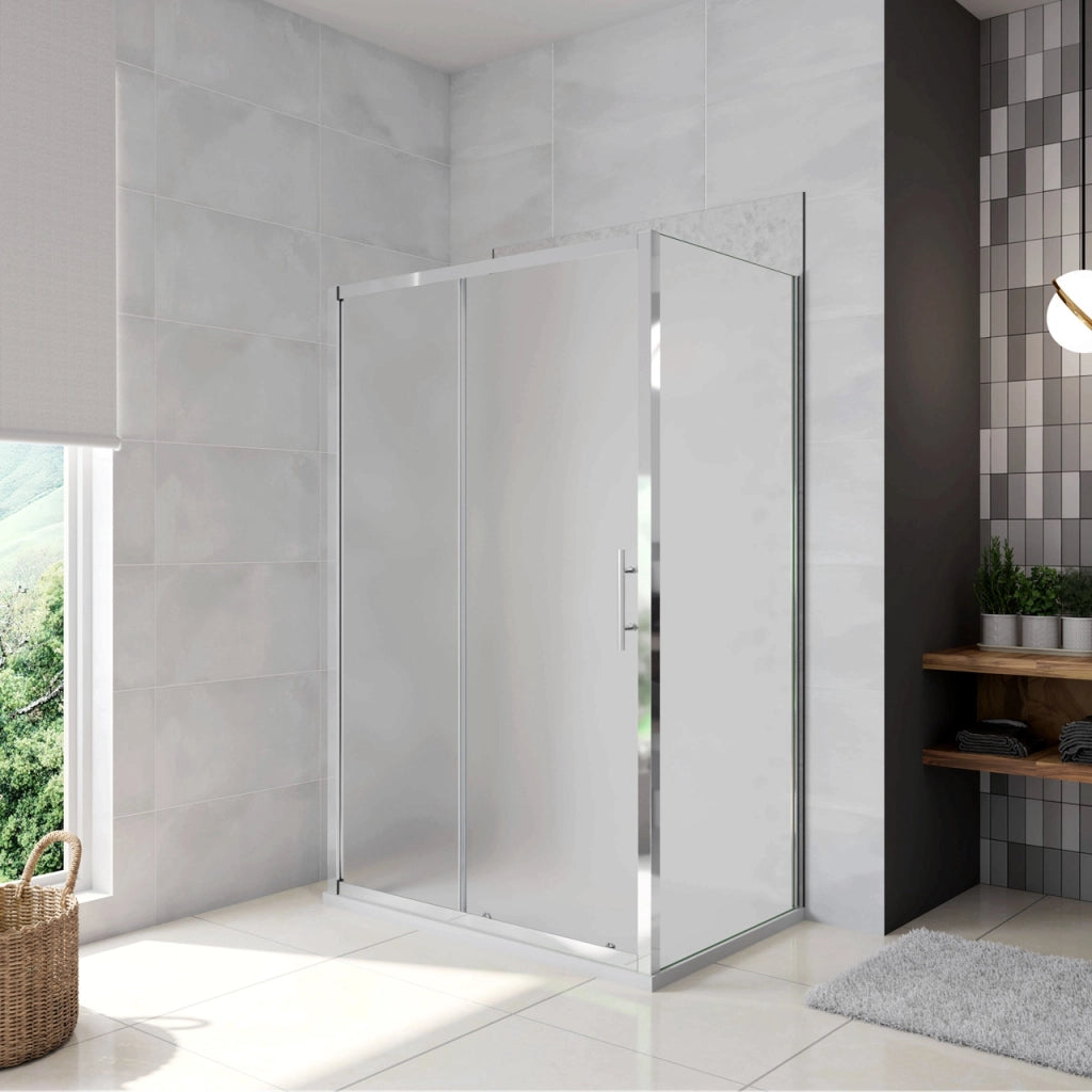 H.185 cm Box Doccia a Tre Lati Porta Scorrevole con 2 Parete Fissa Vetro Temperato 5 mm Satinato Opaco 100x70x70 cm