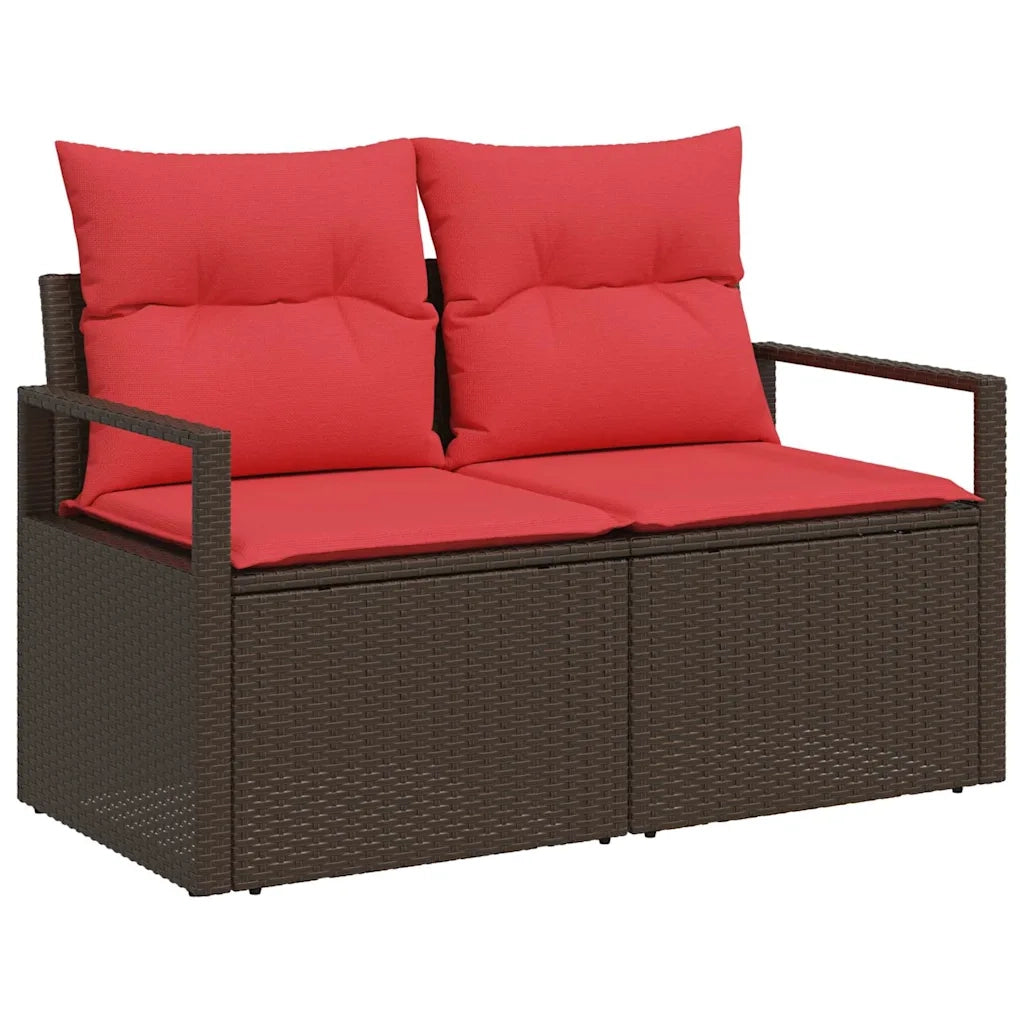 Set Divano da Giardino 7 pcs Marrone e Rosso polyrattan 3348750