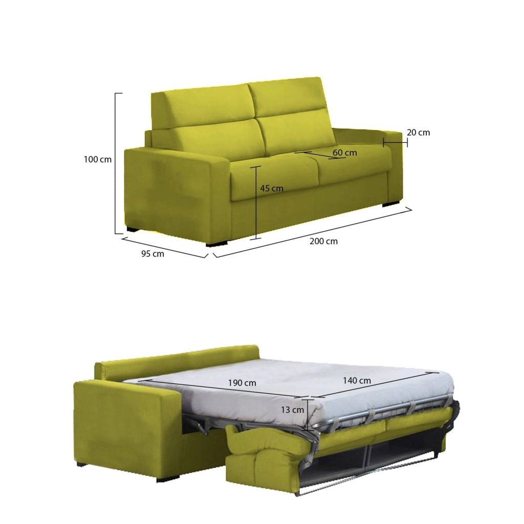 Sonico, Divano Letto 2 Posti Sfoderabile Made in Italy, 200x95 cm Verde