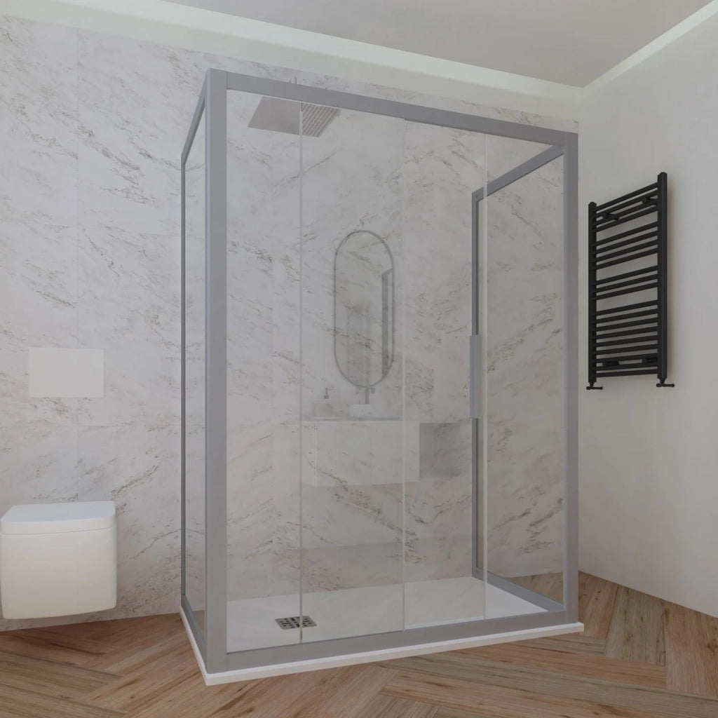 Box doccia 3 lati 90x100x90 CM H 200 Vetro Trasparente Profilo Silver mod. Deco Trio