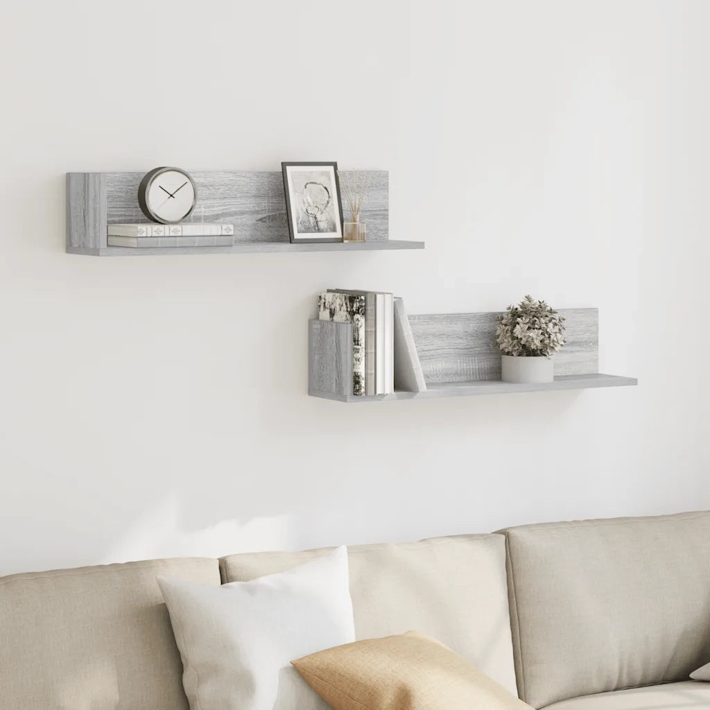 2 pz Mensole a Parete | Scaffale Parete | Ripiano a parete Grigio Sonoma 75x16,5x16,5cm in Truciolato
