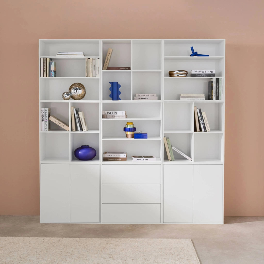 Libreria modulabile decorazione legno 9 elementi, bianco