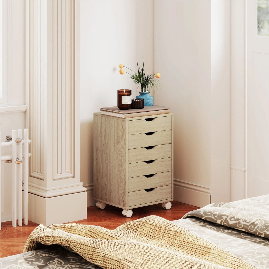 Cassettiera con Ruote ¨C Minimal ¨C Roble 6 Cassetti