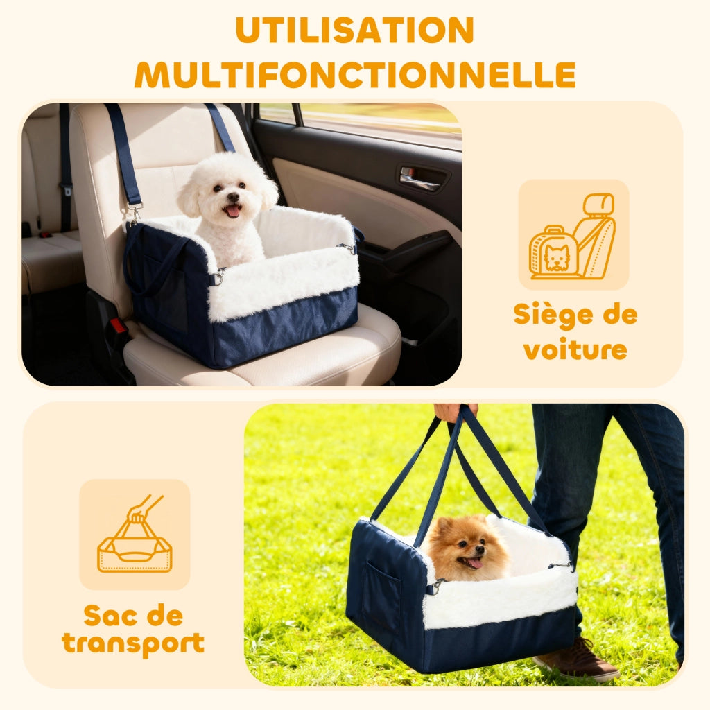 Seggiolino auto per cani ¨C Xylo ¨C con cintura di sicurezza, 55x46x32 cm, blu navy