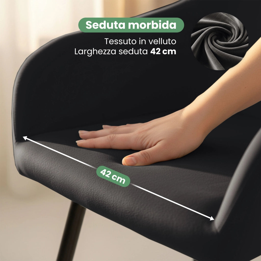 Set di 6 Sedie in velluto liscio ESTELLE Nero gambe nere