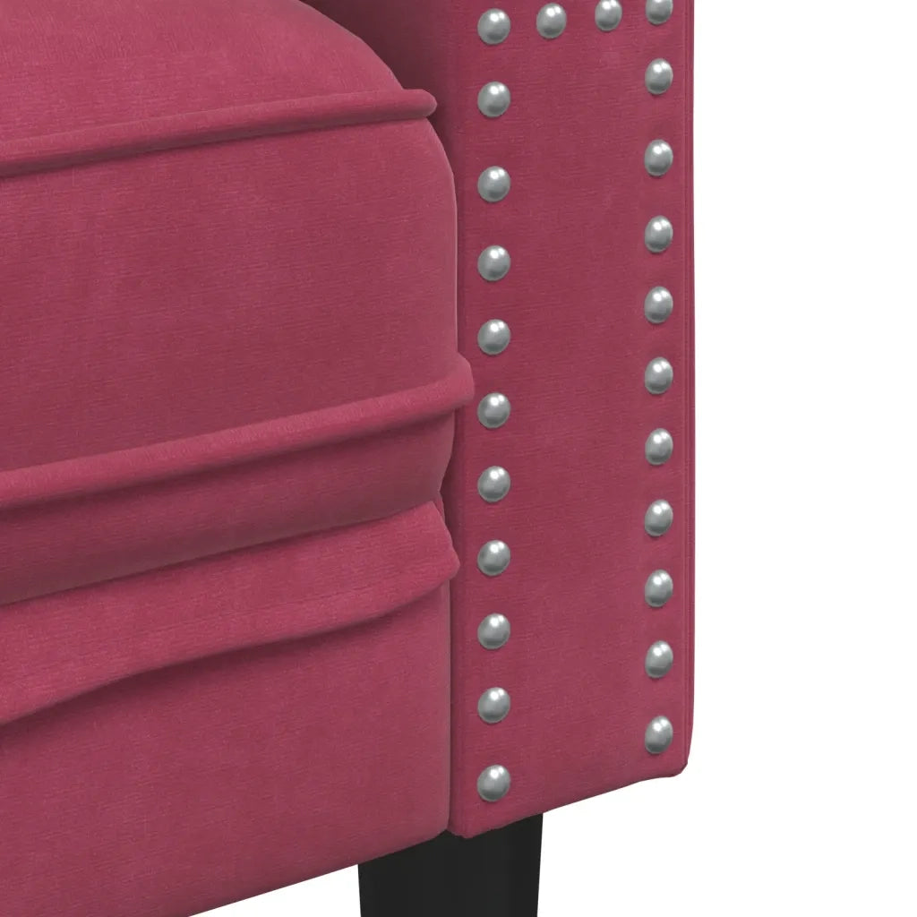 Set Divani Chesterfield 3pz con Cuscini Rosso Vino Velluto 3209285