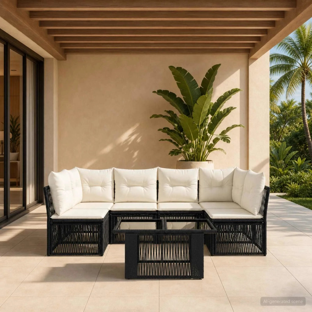 Set Divano da Giardino 7 pz Nero polyrattan 3436438