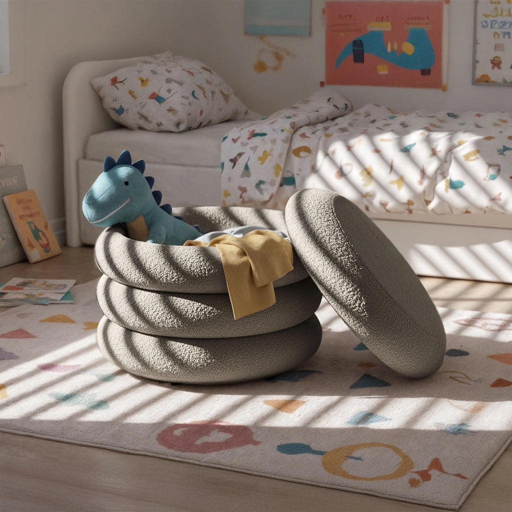 Pouf contenitore cilindrico in tessuto teddy 55 cm MOLLIS Moka