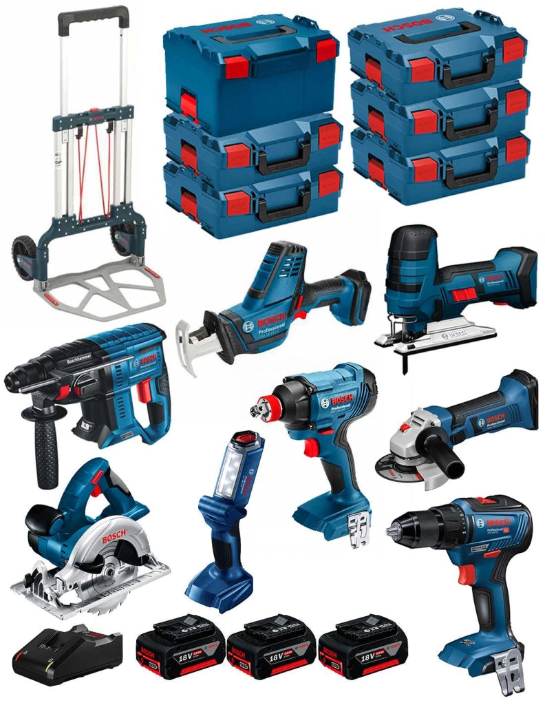 BOSCH Kit 18V BK801 (GST18V-LIS+GKS18V-LI+GBH18V-21+GWS18-125V-LI+GSR18V-55+GSA18V-LIC+GDX18V-180+GLI18V-300+3x4,0Ah+GAL18V-40)