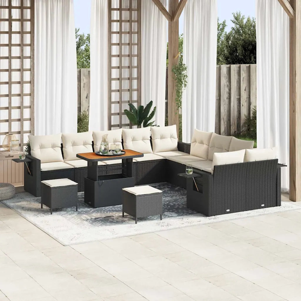 Set Divano da Giardino 13 pcs Nero polyrattan