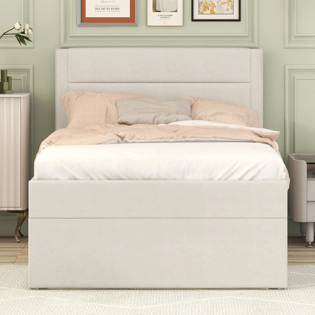 letto imbottito legno massello+mdf beige 90 x 200 cm