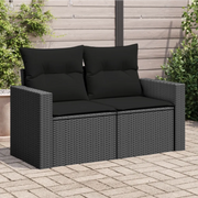 Divano da giardino con cuscini 2 posti nero in polyrattan 365971