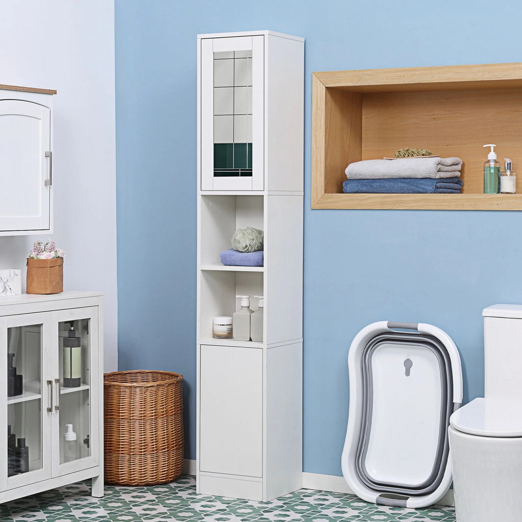 COLONNA BAGNO IN LEGNO CON SPECCHIO E APERTURA A PRESSIONE 30X28X170CM BIANCO