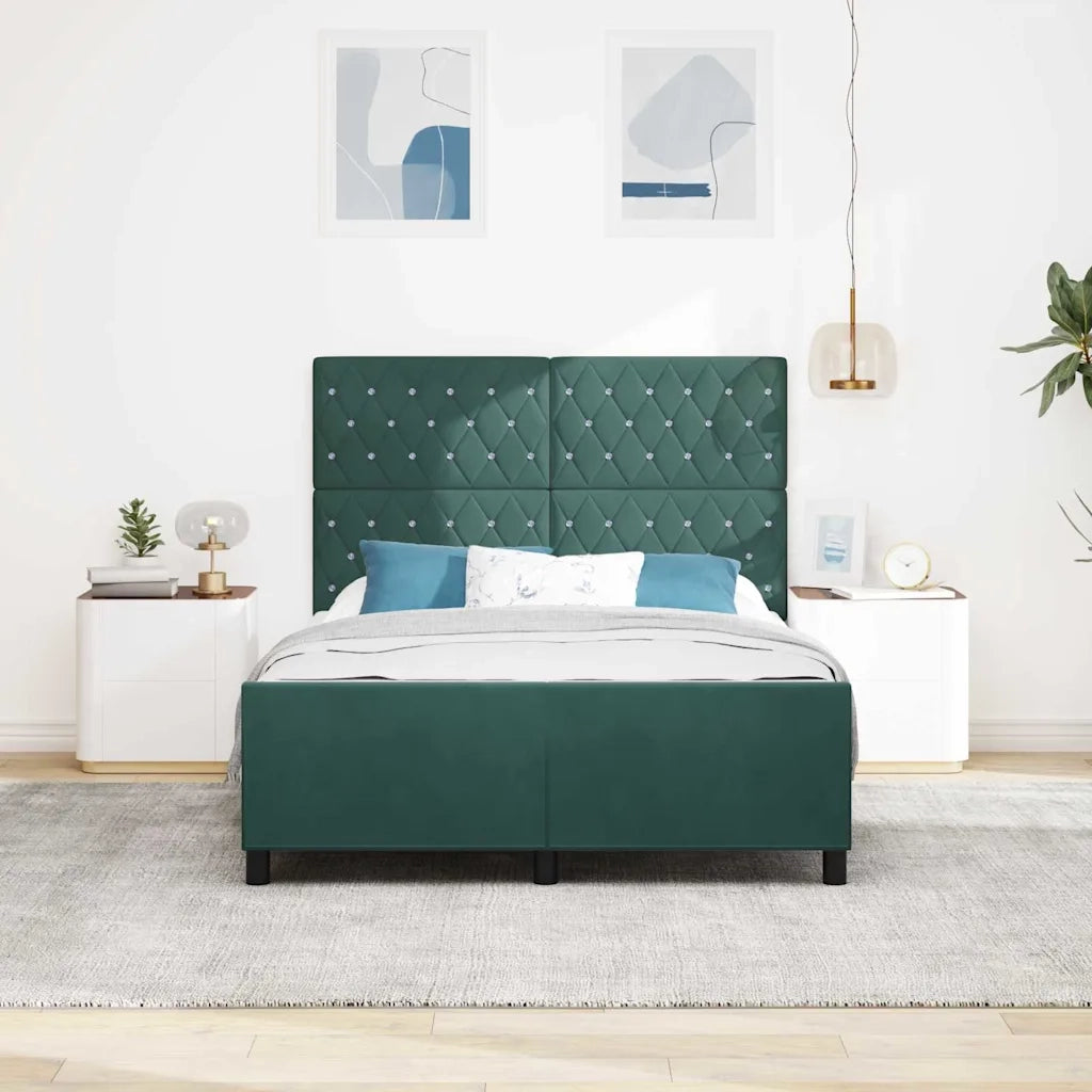 Letto a molle con testiera Verde Scuro 140 x 190 cm Velluto 3344876