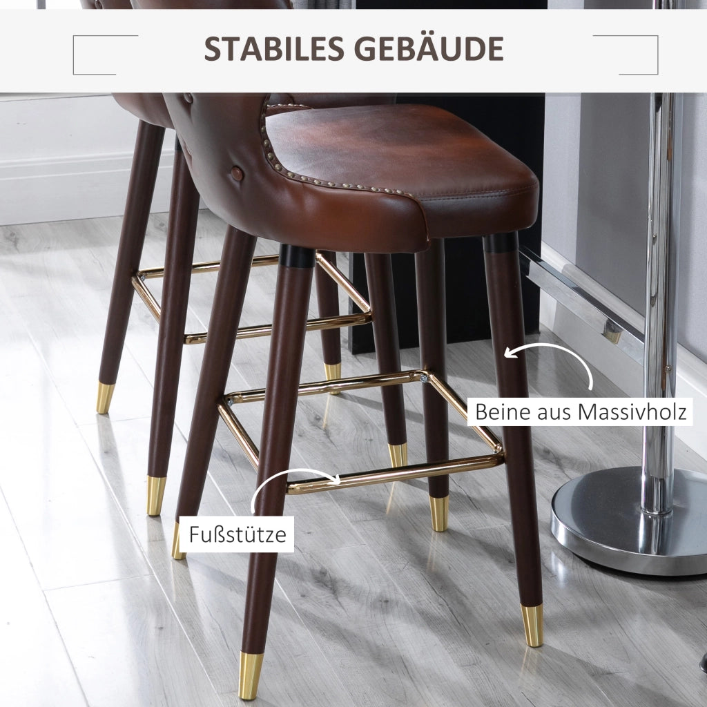 Set di 2 Sedie da Bar con Schienale e Poggiapiedi ¨C Minimal ¨C Pelle Sintetica Marrone 52x53x101 cm