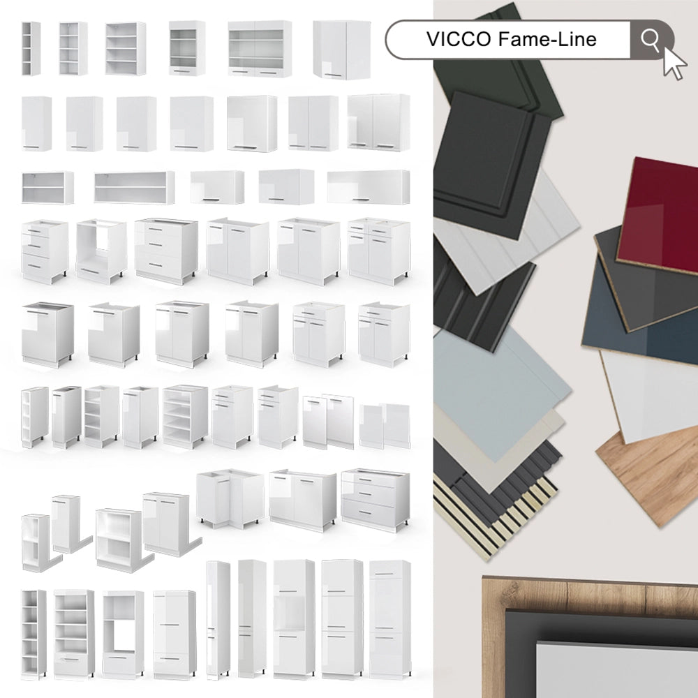 Mobiletto base per cucina Fame-Line Nero rigato/Rovere dorato 80 cm con 3 cassetti, PL Antracite Vicco