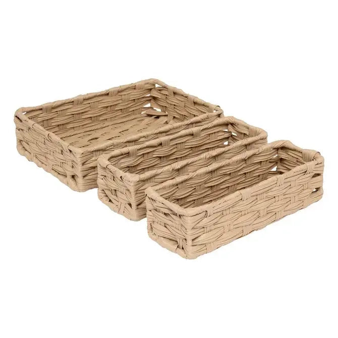 Set di 3 cesti bassi beige cm 27x20x7h