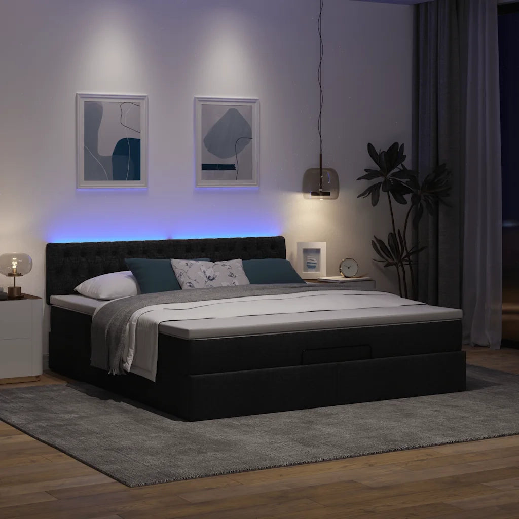 Struttura Letto Pouf con Materasso Nero 160x200 cm in Tessuto 3312404