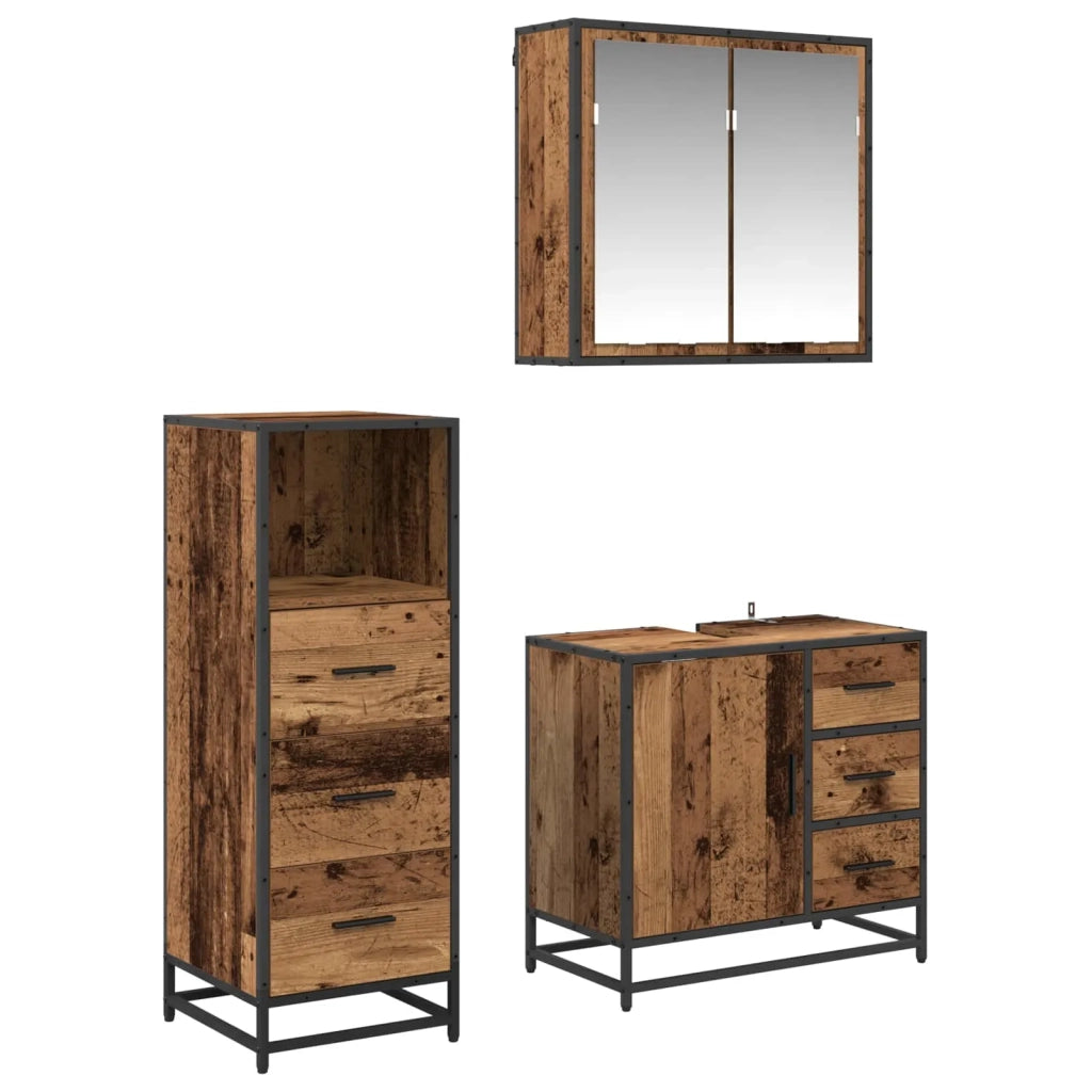 Set di mobili per il bagno con cassetto 3 pcs Legno vecchio 3402423