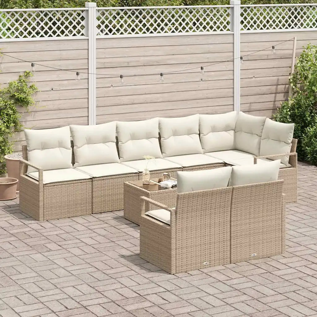 Set Divano da Giardino 9 pcs Beige e Crema polyrattan 3355110