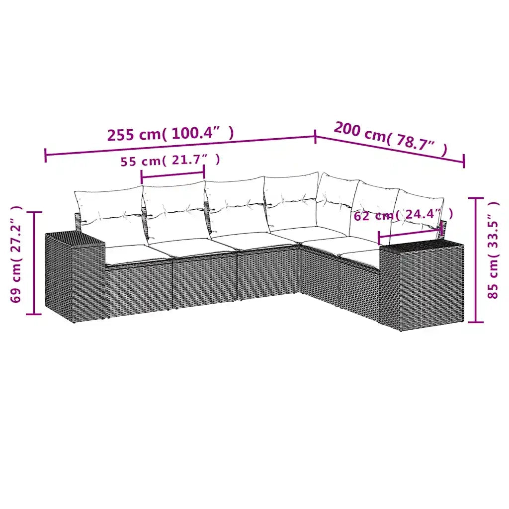 Set Divano da Giardino 6pz con Cuscini Grigio Chiaro Polyrattan