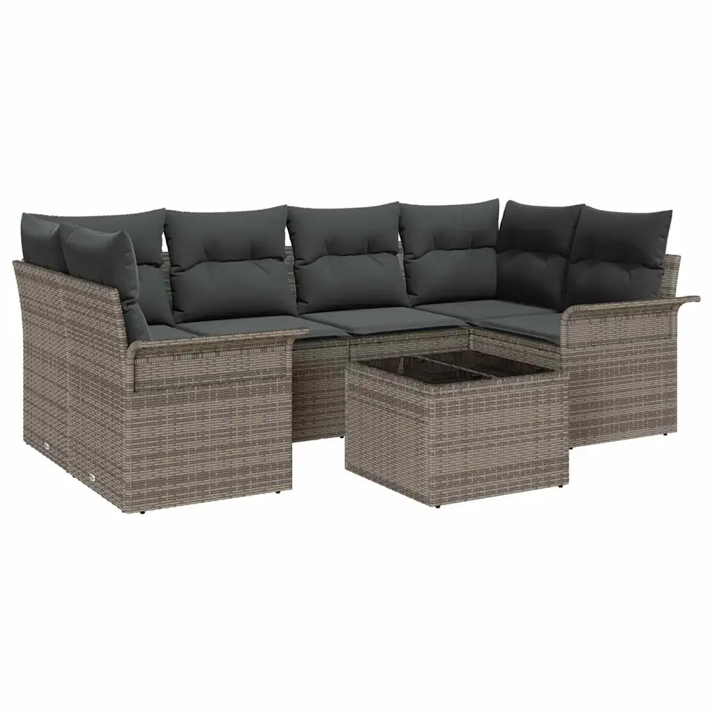 Set Divano da Giardino 7 pcs Grigio Poly Rattan