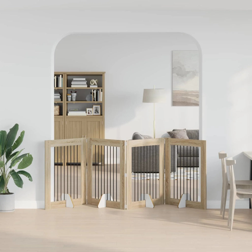 Cancello per cani pieghevole con supporti 4 pz Rovere Sonoma 892044