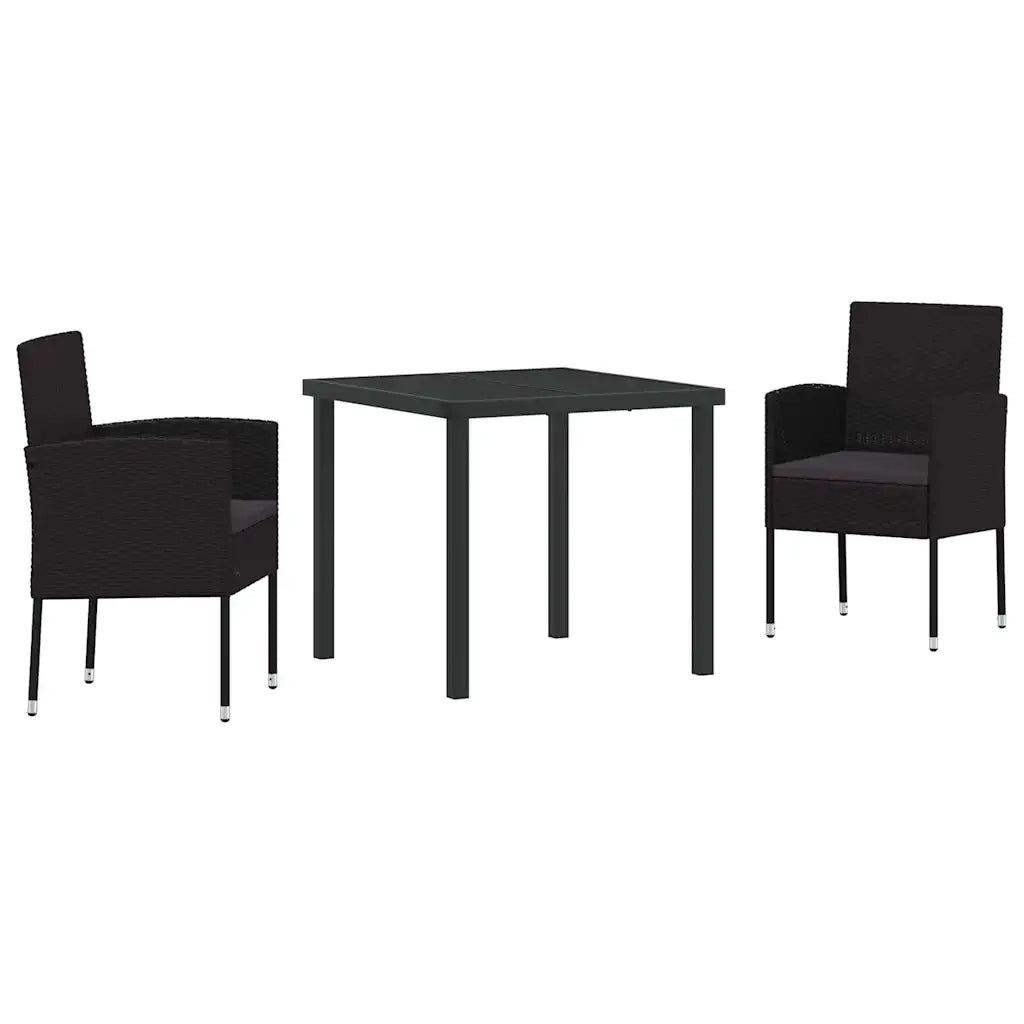 Set da Pranzo per Giardino con cuscino 3 pcs Nero polyrattan